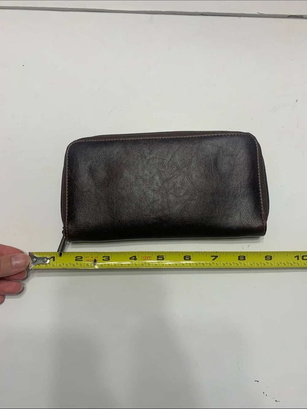 Mens Zip-Around Leather Wallet in Dark Brown